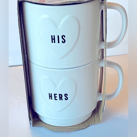 NEW in Box Stackable Set of 2 His and Her Mugs, Heart Stack, Bridal Shower - Picture 3 of 7